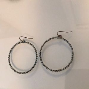 2 inch blue and gold hoop earrings